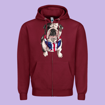 English Bulldog Zipper Hoodie Designed By Ranaportraitstore
