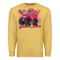 Antique Gold crush breast cancer monster truck with dinosaur Premium Sweatshirt - JahusDesignShop