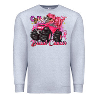 Heather Grey crush breast cancer monster truck with dinosaur Premium Sweatshirt - JahusDesignShop