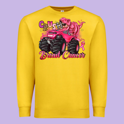 Crush Breast Cancer Monster Truck With Dinosaur Premium Sweatshirt Designed By Jahusdesignshop