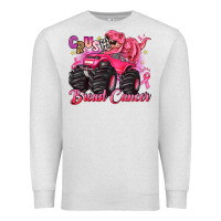 Oatmeal Heather crush breast cancer monster truck with dinosaur Premium Sweatshirt - JahusDesignShop