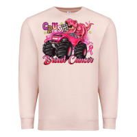 Pale Pink crush breast cancer monster truck with dinosaur Premium Sweatshirt - JahusDesignShop