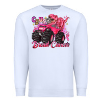 White crush breast cancer monster truck with dinosaur Premium Sweatshirt - JahusDesignShop