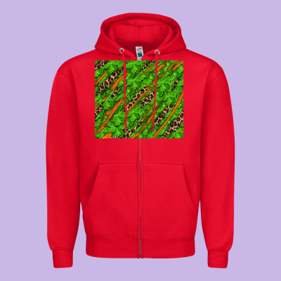 Distressed Shamrock And Leopard Zipper Hoodie Designed By Ranaportraitstore