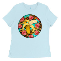 Baby Blue banana and strawberries with tiger pattern Ladies Tee - BarkalooDesign