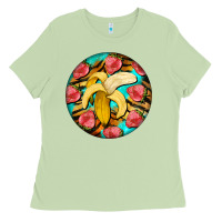 Banana And Strawberries With Tiger Pattern Ladies Tee | Teevron