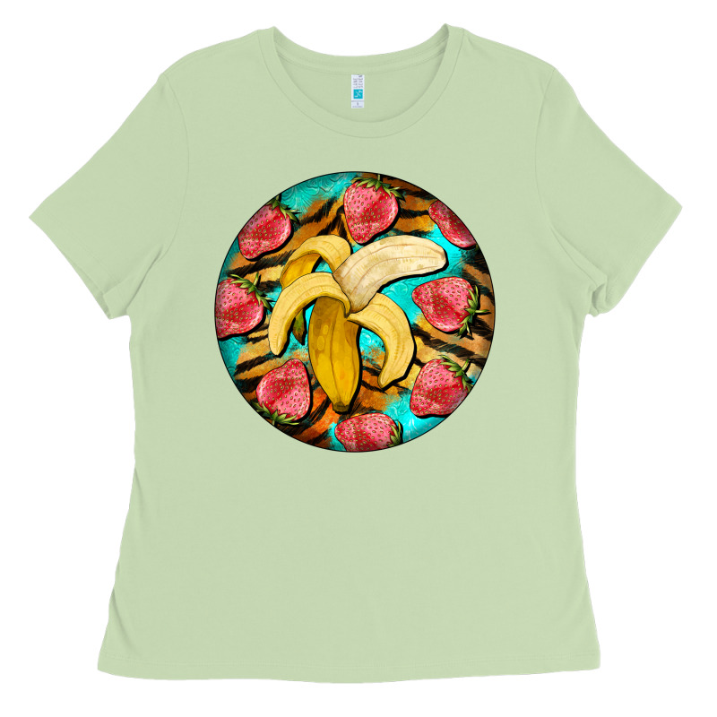 Banana And Strawberries With Tiger Pattern Ladies Tee by BarkalooDesign | Teevron