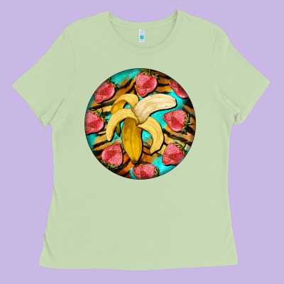 Banana And Strawberries With Tiger Pattern Ladies Tee Designed By Barkaloodesign