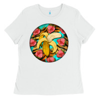 White banana and strawberries with tiger pattern Ladies Tee - BarkalooDesign