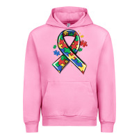 Fuchsia Pink autism puzzle ribbon Urban Hoodie - MaliasSmallBusiness