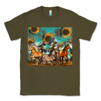 Army Green western horses Classic Tee - Zillion Design Studio