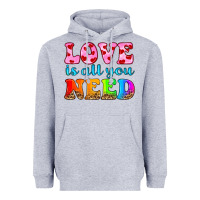 Heather Grey love is all you need Heavyweight Hoodie - HRA Design Shop
