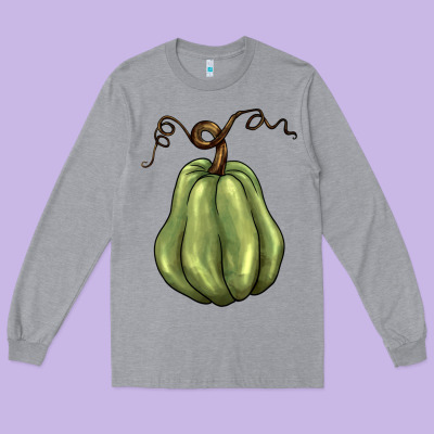Gourd Green Pumpkin Long Sleeve Tee Designed By Barkaloodesign