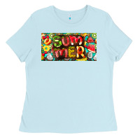 Baby Blue summer with fruits license plate Ladies Tee - BarkalooDesign