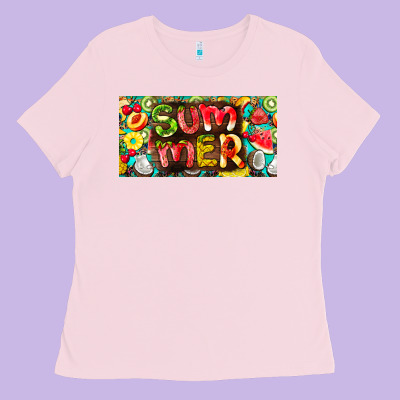 Summer With Fruits License Plate Ladies Tee Designed By Barkaloodesign