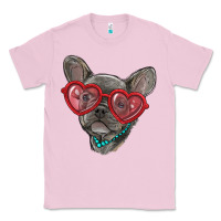Bubblegum Pink french bulldog with love glasses Classic Tee - RanaPortraitStore