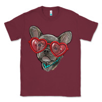 Burgundy french bulldog with love glasses Classic Tee - RanaPortraitStore