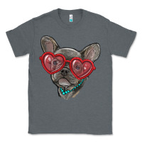 Charcoal Heather french bulldog with love glasses Classic Tee - RanaPortraitStore