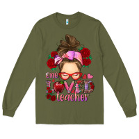 Army Green one loved teacher messy bun Long Sleeve Tee - RanaPortraitStore