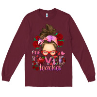 Burgundy one loved teacher messy bun Long Sleeve Tee - RanaPortraitStore