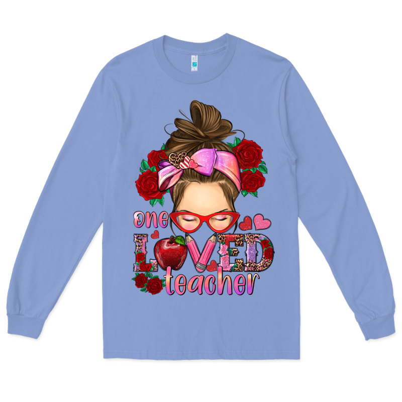 One Loved Teacher Messy Bun Long Sleeve Tee by RanaPortraitStore | Teevron