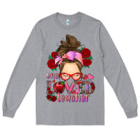 Heather Grey one loved teacher messy bun Long Sleeve Tee - RanaPortraitStore