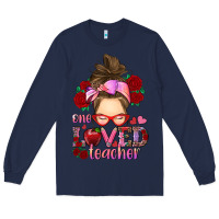 Navy one loved teacher messy bun Long Sleeve Tee - RanaPortraitStore