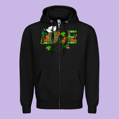 St Patricks Day Love Nurse Zipper Hoodie Designed By Ranaportraitstore