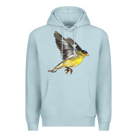 Blue Mist Flying American Goldfinch Premium Hoodie - LillyAllenDesigns
