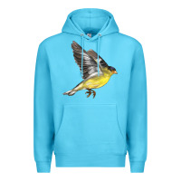 Ocean Blue Flying American Goldfinch Premium Hoodie - LillyAllenDesigns