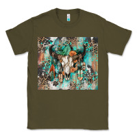 Army Green cowhide bull skull Classic Tee - Zillion Design Studio