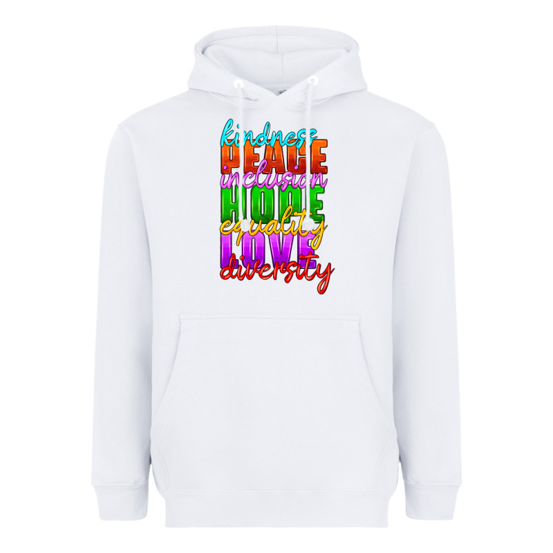 Kindness Peace Inclusion Hope Equality Love Diversity Heavyweight Hoodie by HRA Design Shop | Teevron