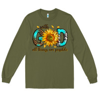 Army Green with god all things possible Long Sleeve Tee - RanaPortraitStore