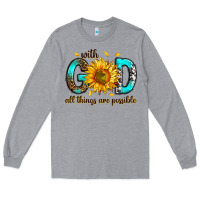 Heather Grey with god all things possible Long Sleeve Tee - RanaPortraitStore
