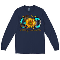 Navy with god all things possible Long Sleeve Tee - RanaPortraitStore