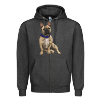 Charcoal Heather french bulldog with royal blue Zipper Hoodie - RanaPortraitStore
