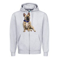 Heather Grey french bulldog with royal blue Zipper Hoodie - RanaPortraitStore
