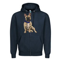 Navy french bulldog with royal blue Zipper Hoodie - RanaPortraitStore