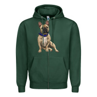 Sports Green french bulldog with royal blue Zipper Hoodie - RanaPortraitStore