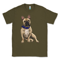 Army Green French bulldog with royal blue Classic Tee - RanaPortraitStore