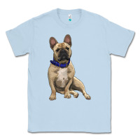 Dusty Blue French bulldog with royal blue Classic Tee - RanaPortraitStore