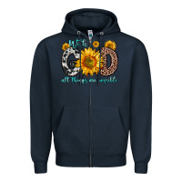Navy with god all things are possible sunflower Zipper Hoodie - Zillion Design Studio
