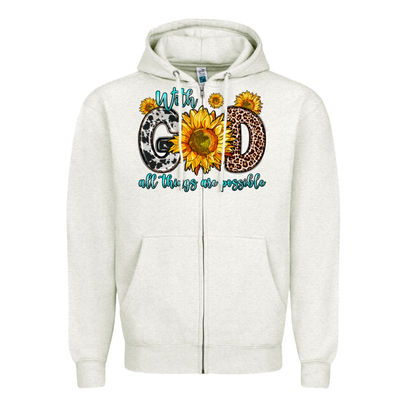 With God All Things Are Possible Sunflower Zipper Hoodie by Zillion Design Studio | Teevron