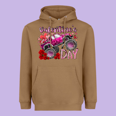 Valentines Day Monster Truck Heavyweight Hoodie Designed By Racoondesign