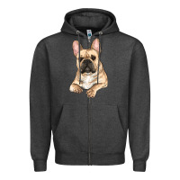 Charcoal Heather french bulldog sitting Zipper Hoodie - RanaPortraitStore
