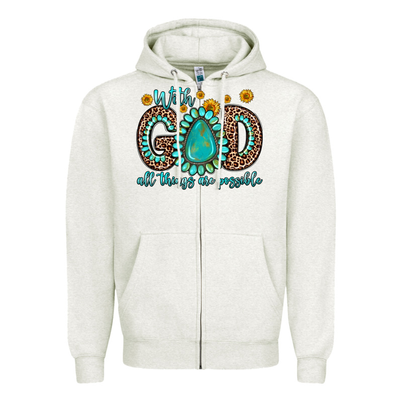 With God All Things Are Possible Gemstone Zipper Hoodie by Zillion Design Studio | Teevron