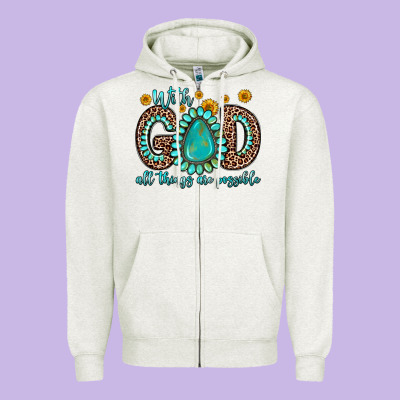 With God All Things Are Possible Gemstone Zipper Hoodie Designed By Zillion Design Studio