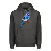 Charcoal Heather Blue Jay Bird Premium Hoodie - LillyAllenDesigns