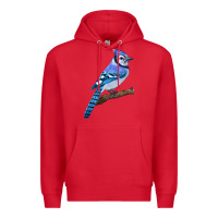 Red Blue Jay Bird Premium Hoodie - LillyAllenDesigns