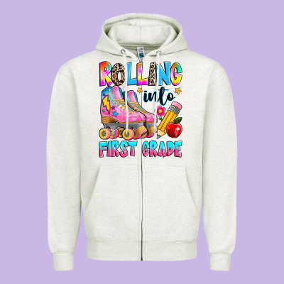 Rolling Into First Grade Zipper Hoodie Designed By Texasbilliewilder